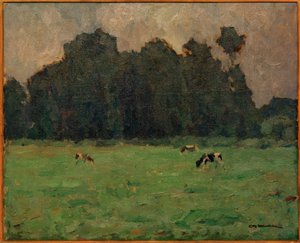 Otto Ubbelohde, Cows in Front of Poplars by Otto Ubbelohde